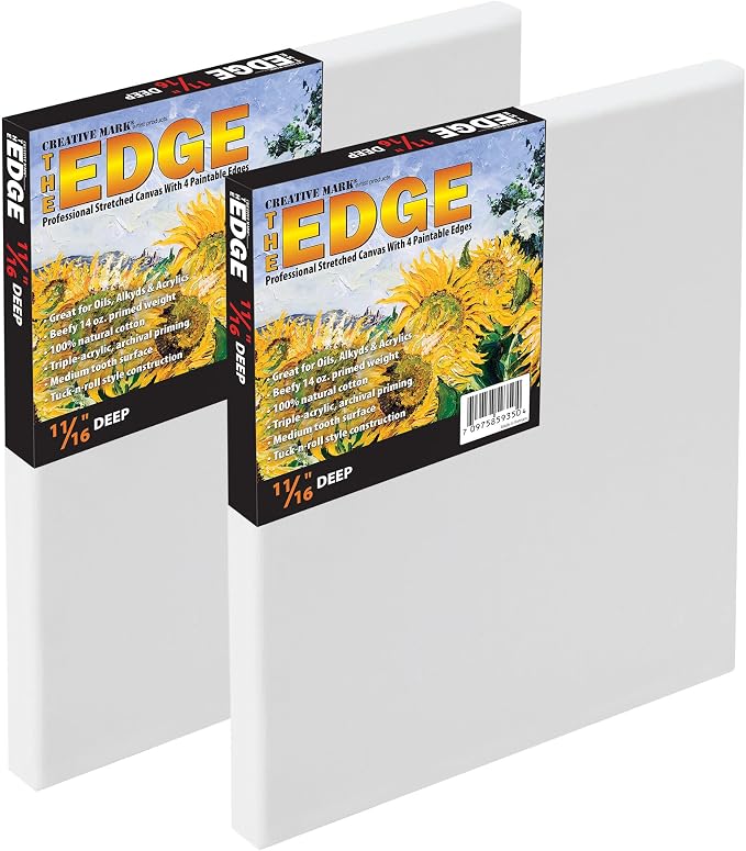 Creative Mark The Edge Deluxe Cotton Stretched Canvas for Painting, 16x20 2-Pack, 14oz. Primed Weight, Universal Archival Priming, Medium Tooth, Frameless Artwork Canvas for Painters of All Levels