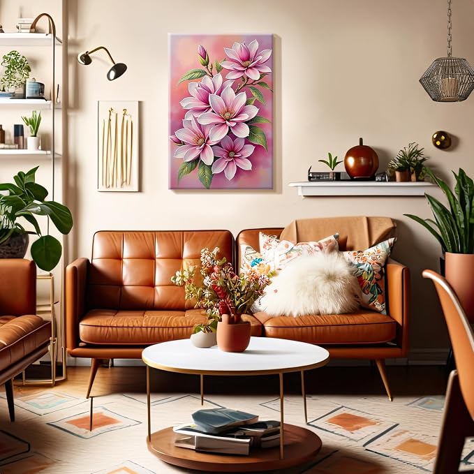 SparkGlow Flowers Paint by Numbers Kit for Adults with Frame, 8×12 Inch | Include Easel, Suitable for Beginners, Premium Canvas, Number Painting for Gift, Home Decoration, Relax and Fun