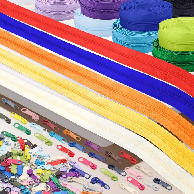 DOITEM 77.5 Yards 25 Pieces Sewing Zippers #3 Nylon Coil Zippers Assorted Zipper for Sewing with 150 Zipper Sliders for DIY Tailor Sewing Crafts Supplies, 25 Color