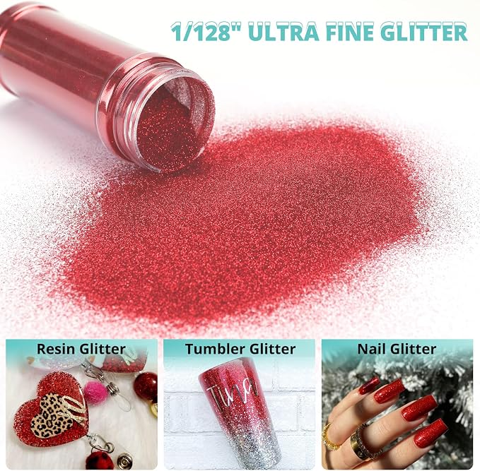 HTVRONT Red Glitter for Crafts and Arts- 1.7oz/50g Fine Glitter Powder | Craft Glitter for Resin, Jewelry, Keychains, Candle Making, Paint, Slime Add Ins, Cosmetic Glitter for Nail Face