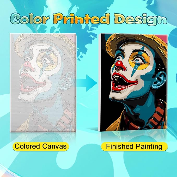SmartEZ Paint by Numbers Kit for Adults with Frame, Clown Paint by Numbers | Adult Paint by Number Kits with Frame for Gift, Home Wall Decor, 7.87x11.81 Inch