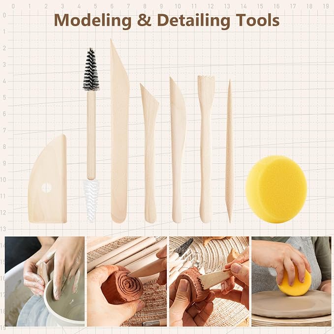 UUSYCUN 36PCS Pottery & Clay Sculpting Tools, Ceramics Polymer Tools Set, Clay Modeling Tools with Case for Air Dry Clay, Carving, Molding, Pottery Wheel, Crafting Supplies, Pros, Beginners, Adults