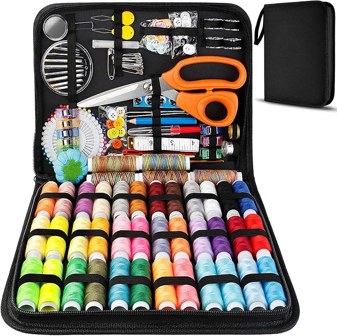 Marcoon Sewing Kit for Adults, Portable Needle & Thread Repair Kit | Premium Sewing Supplies & Accessories Set, Beginner‑Friendly for Travel Emergency Home College Dorm Essentials (Black, L)