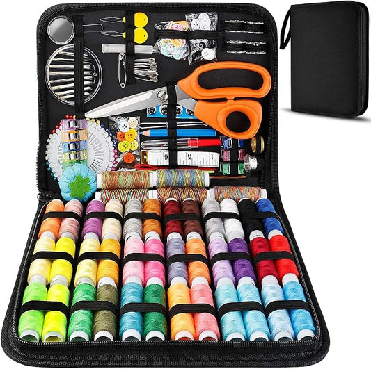 Marcoon Sewing Kit for Adults, Portable Needle & Thread Repair Kit | Premium Sewing Supplies & Accessories Set, Beginner‑Friendly for Travel Emergency Home College Dorm Essentials (Black, L)