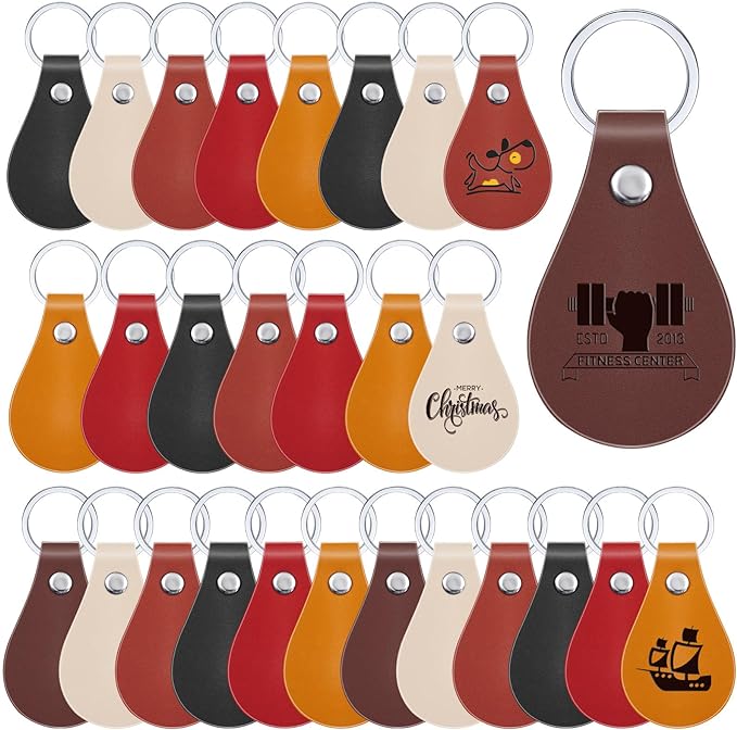 Taiyin 30 Pcs Leather Key Fob Kit PU Leather Keychain Blanks, Multi Colors