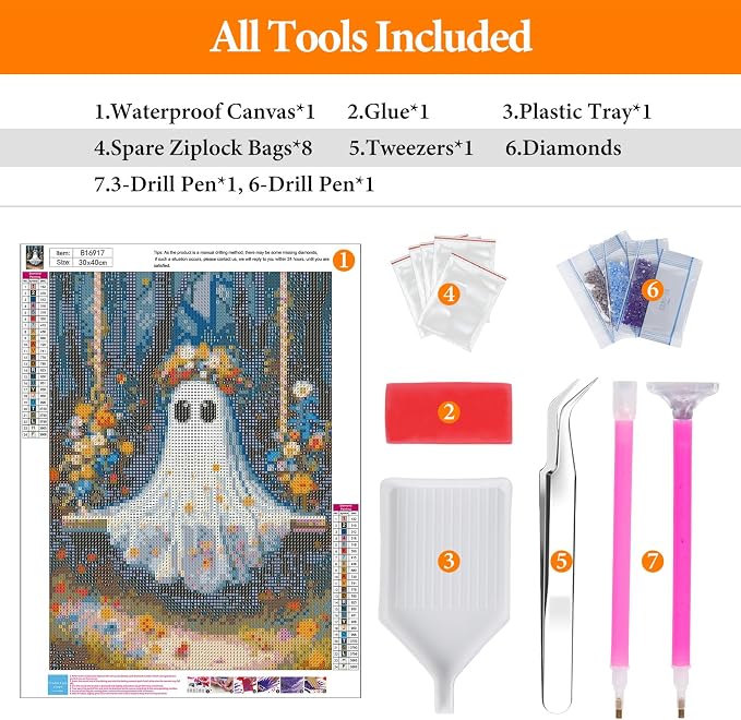 Halloween Ghost Diamond Art Kits for Adults, Diamond Painting for Beginners | 12x16 Inch, Full Drill Round Dots, Spooky Swing DIY 5D Gem Art Craft Kits, Home Wall Decor, Stress Relief Relaxing Hobby Gift