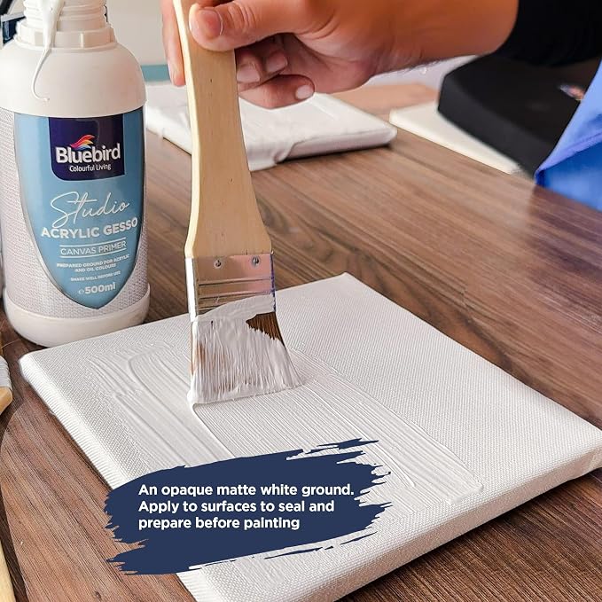 BLUEBIRD Studio Acrylic Gesso - Liquid Gesso Primer for Arylic Painting, Surface Prep Medium (White, 16.9 Fl Oz)