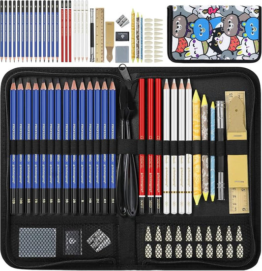53 PCS Drawing Kit Sketching Pencil Set, Sketch Pencils Art Supplies with Graphite, Charcoal, Blending Tools, Drawing Pencils for Artists Adults Beginner Family Friends