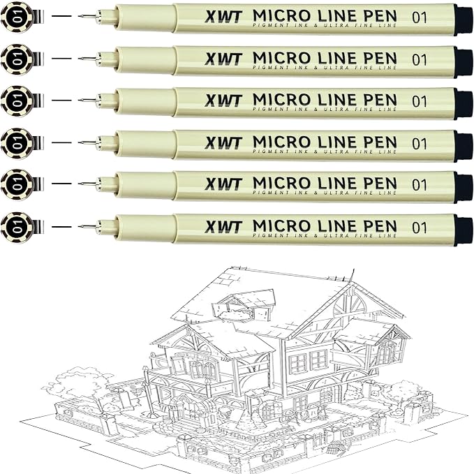 6Pcs 0.25mm Micro Fineliner Pens Set | Ultra Fine Fineliner Pen, Water-based Black Pigment Ink, Drawing Journaling Doodling Supplies for Artists, Designers