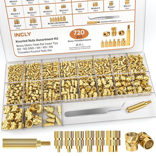 INCLY 720PCS Threaded Inserts M2 M2.5 M3 M4 M5 M6 for 3D Printing
