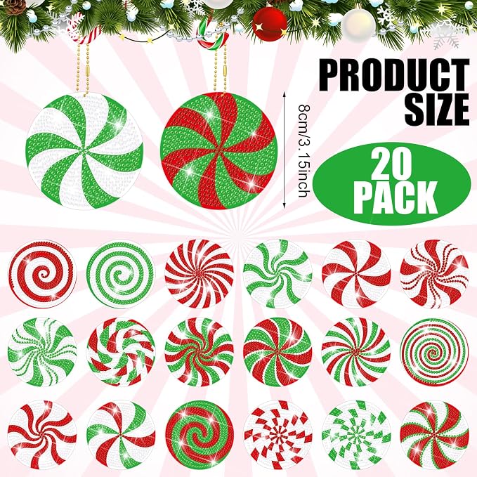 Tondiamo 20 Pcs Christmas Diamond Painting Keychain Kits