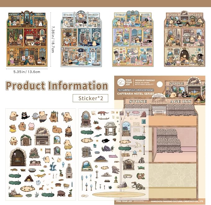 Girls 3D Miniature Scene Stickers,4 Sets Visit the Store DIY House Stickers for Space Cruise,Ocean Hotel,Egypt Hotel,Stone Age,Cute 3D Cartoon Sticker Scenes for Adult Kids Relief Stress Pass The Time