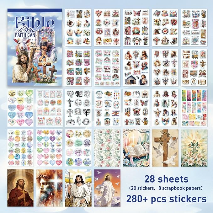 Inspirational Bible Verse Stickers Book, 28 Pages 353 Pcs Religious Scripture Stickers for Women and Adults Bible Journaling and Water Bottle