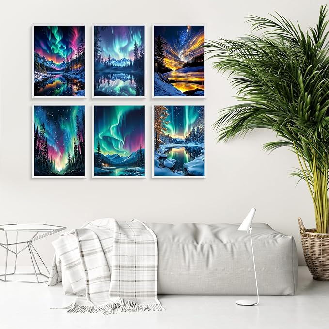 6 Pack Paint by Numbers Kit for Adults Without Frame 10x14 Inch, Aurora | Starry Sky Adult Paint by Number Kits on Canvas, DIY Acrylic Painting by Numbers, Stress Relief Gift, For Home Wall Decor