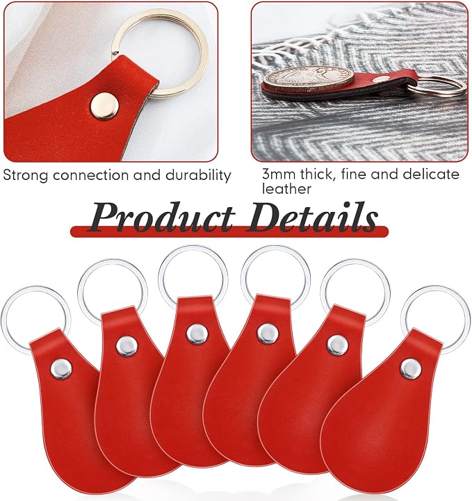 Taiyin 30 Pcs Leather Key Fob Kit PU Leather Keychain Blanks, Red
