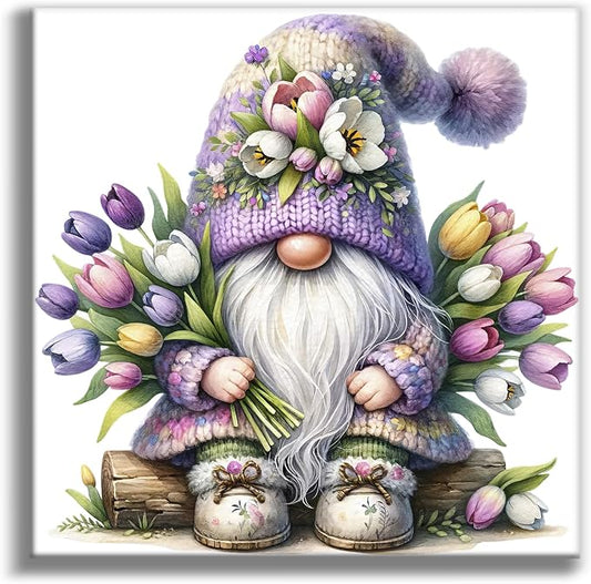 Diamond Art Kits for Adults, Gnome DIY 5D Diamond Painting for Beginners | 14x14 Inch, Full Drill Round Dots, Pink Gnome Gem Art Craft Kits, Home Wall Decor, Stress Relief Relaxing Hobby Gift