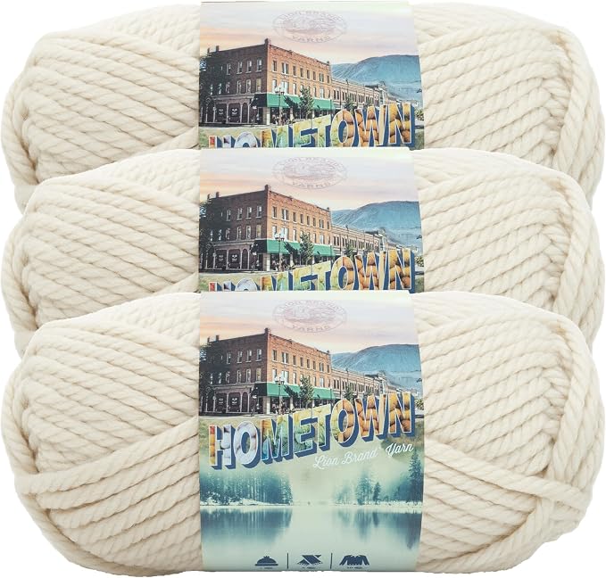 Lion Brand Yarn Hometown Yarn, Super-Bulky Yarn for Knitting, Crocheting, and Crafting, 3 Pack, Houston Cream