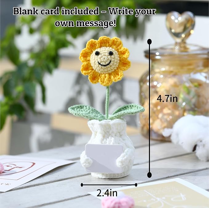 Personalized Handmade Positive Sunflower Doll Crochet with Card Custom Text - Appreciation Gift for Coworker, Teacher, Women, Mom, Friend - Customizable Thank You, Birthday, Christmas Gift