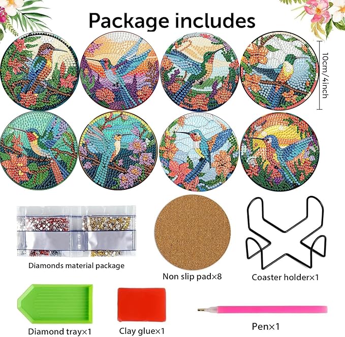 mrpwnle 8 Pack Diamond Art Coasters Kits, Diamond Painting Coasters