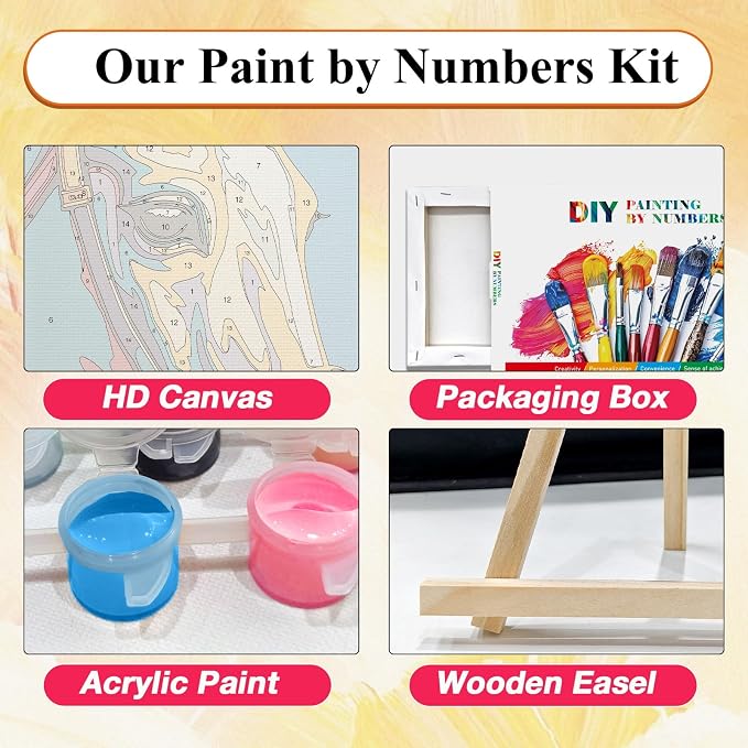 SparkGlow Horse Paint by Numbers Kit for Adults with Frame, 8×12 Inch | Easy Paint by Number, Include Easel, Premium Canvas, Relax and Fun Activities, Number Painting for Gift, Wall Decor