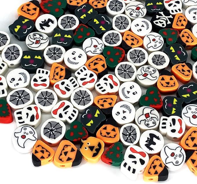 100 Pcs Polymer Clay Beads Mixed Heishi Spacer Beads Supplies for DIY Bracelet Earring Necklace Jewelry Making (Halloween-2)
