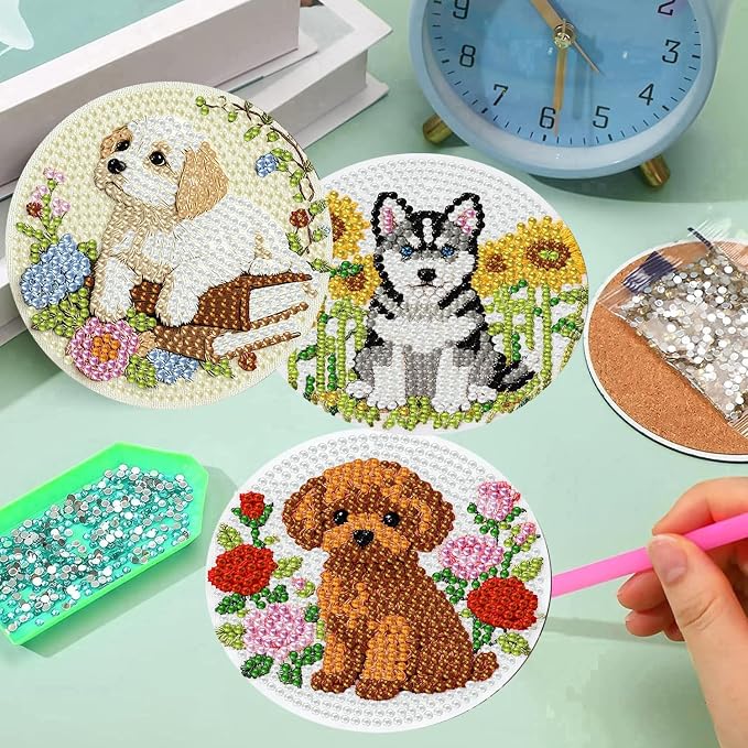 mrpwnle 8 Pcs Diamond Art Coasters Kits, Dog Diamond Painting Coasters Kit