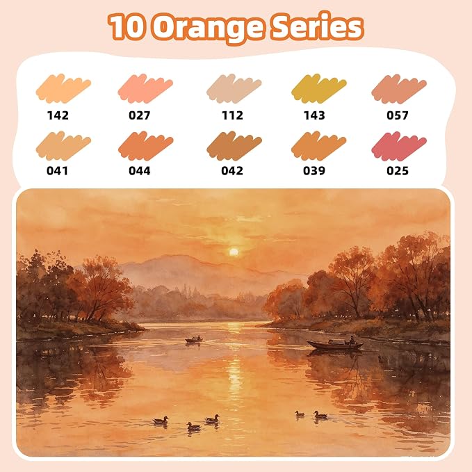 LIULIUCAI 10 Orange Dual Marker, Fine & Brush Tip Pen for Adult Coloring
