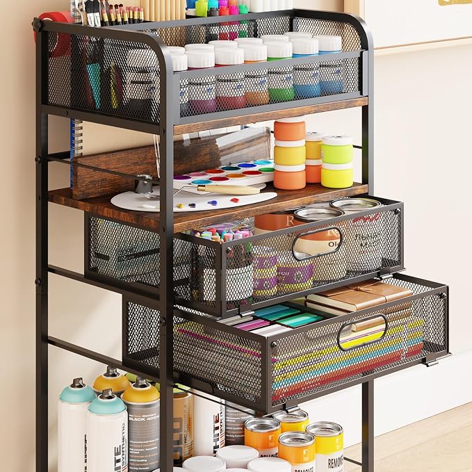 Homsorout Art cart, 5 Tier Rolling Cart - Utility Cart with Storage Drawer and Wheels, Versatile Art & Craft Organizer for Home, Office, or Studio Ideal for Storing Brushes, Paints