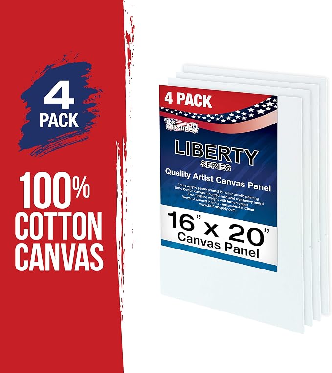 U.S. Art Supply 16 X 20 Inch Art Canvas Board Panels 4 Pack - 8 Ounce | Heavyweight Cotton Acid Free Canvases for Painting Acrylics and Watercolor (1 Case of 4 Single Canvas Painting Panels)