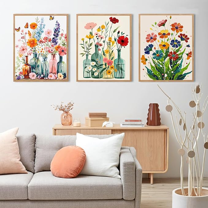 Yunruily 3 Pack Flowers Adult Paint by Numbers - Paint by Number kit for Adults,Flowers Paint by Number Adult for Gifts Home Wall Decor 12x16inch