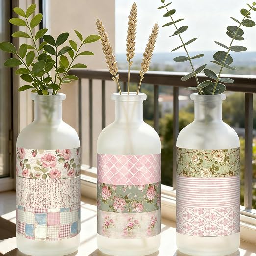 Gueevin 24 Rolls Floral Washi Tapes Set Scrapbook Supplies, Vintage | 15 mm Watercolor Flower Washi Tapes, Back to School DIY Craft Arts, Junk Journaling Planner Gift Wrapping Supplies