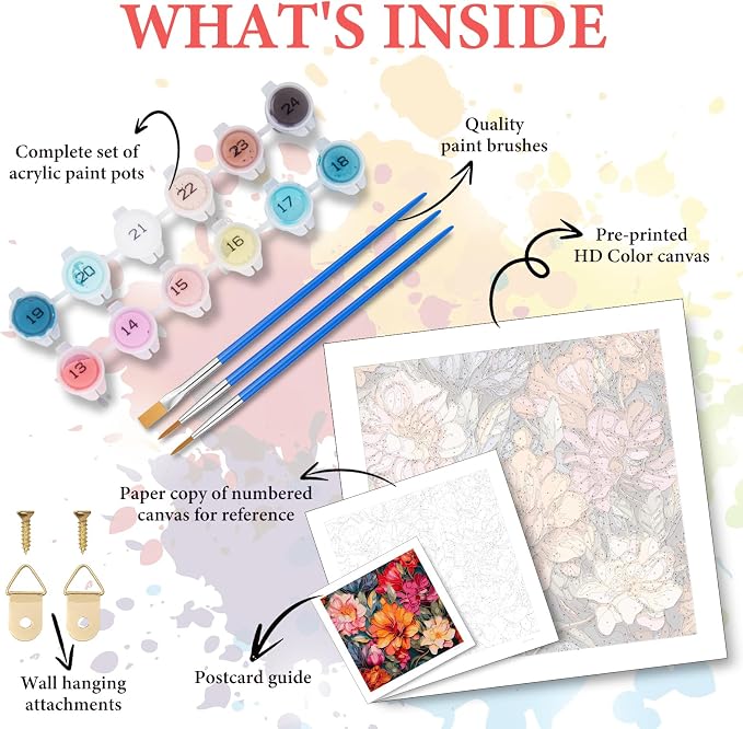 Camocin Paint by Numbers Kit for Adults Beginner, Flowers Bloom, 16x16 Inch