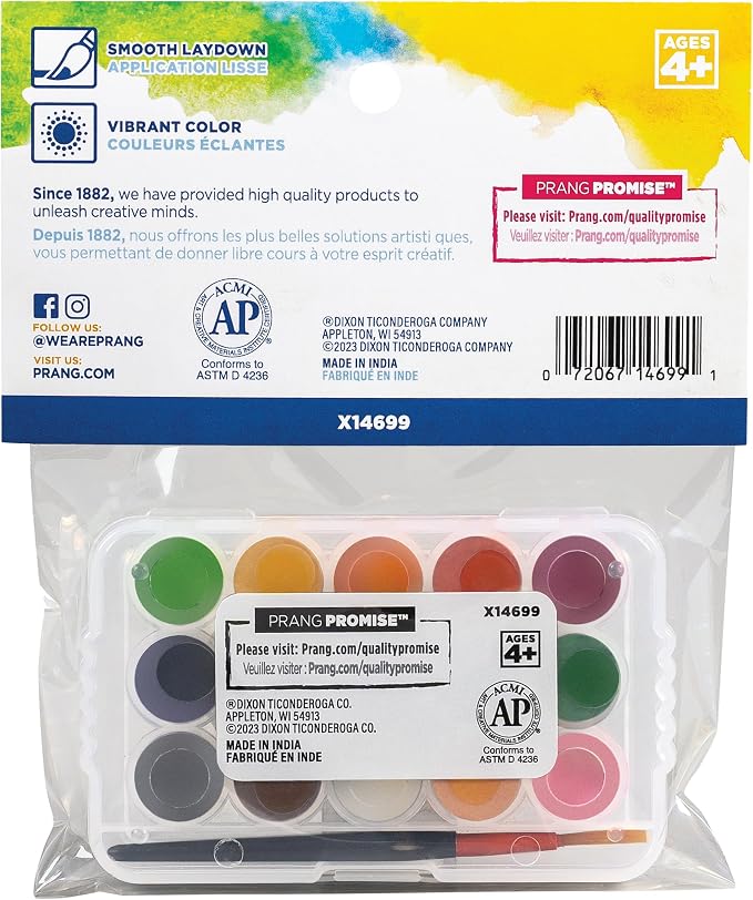 Prang Mini Watercolor Paint Set, 15 Assorted Colors, 1 Count | Perfect for painting, art lessons, crafts and creative projects