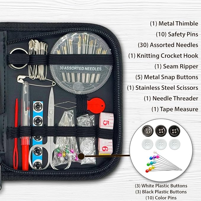 Vellostar Mini Hand Sewing Kit for Adults, Small Travel Case, 18 Threads | This travel sewing kit adds a needle threader, seam ripper, safety pins and measuring tape, not just thread and needles