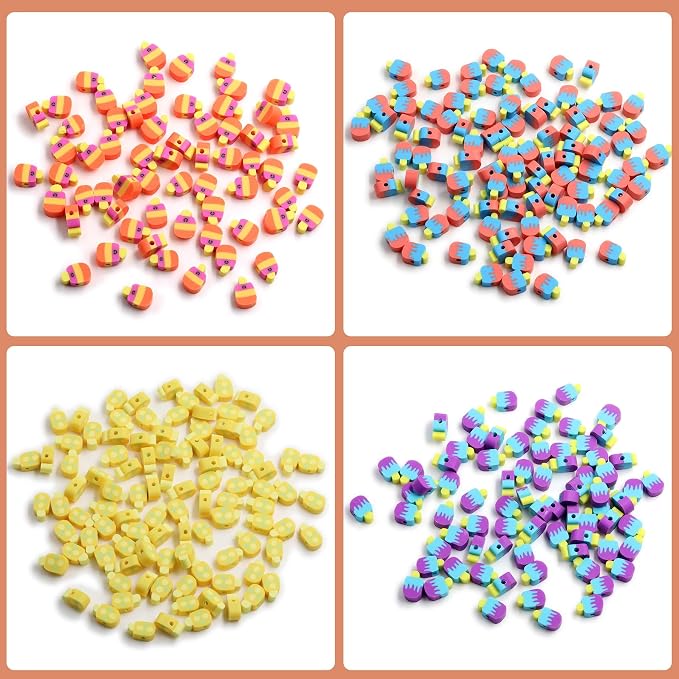 100 Pcs Popsicle Polymer Clay Beads Cartoon Heishi Spacer Beads Supplies for DIY Bracelet Earring Necklace Jewelry Making