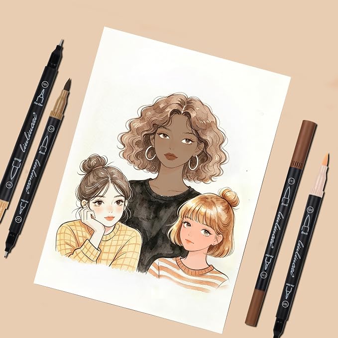 LIULIUCAI 10 Skin Tone Dual Marker, Fine & Brush Tip Pens for Coloring