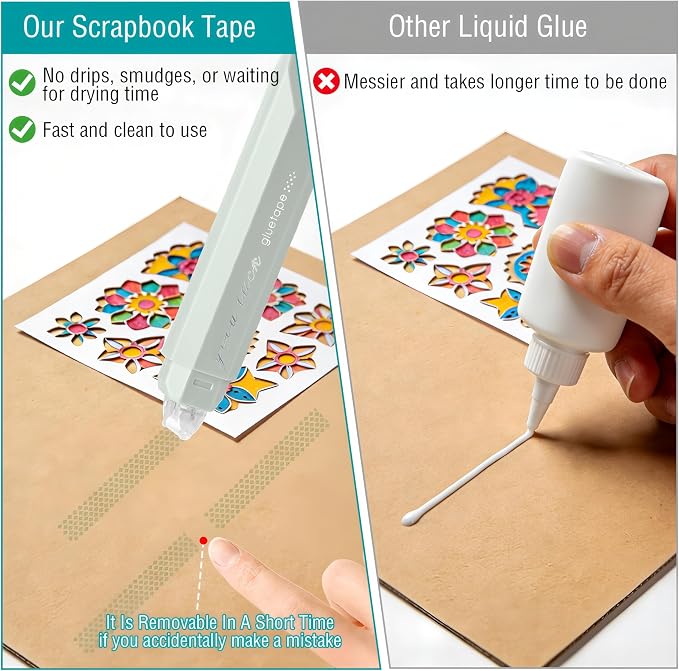4Pack Double Sided Tape Pen,Scrapbook Supplies,Scrapbooking Double Sided Tape Roller,Craft Adhesive Glue Runner,Multipurpose Journaling Supplies for Gift Wrapping,Photo Mounting,School Office & Crafts
