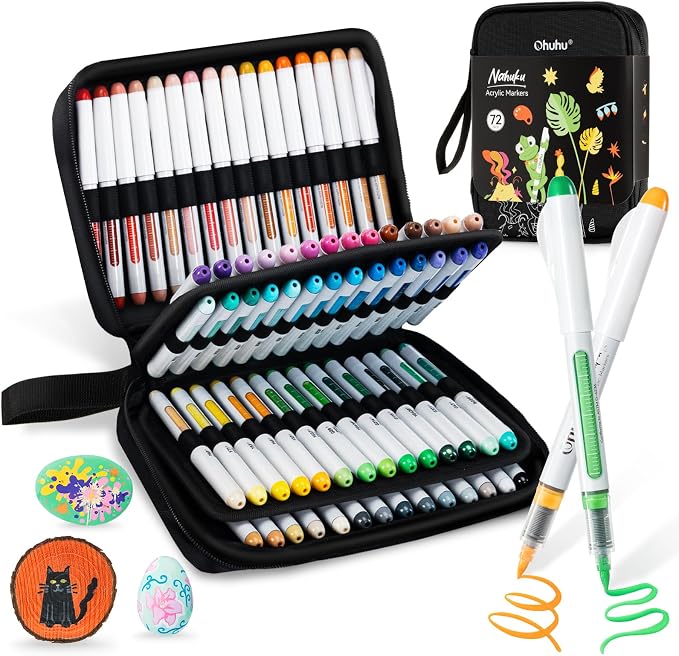 Ohuhu Acrylic Paint Markers Brush Tip 72 Colors Opaque Paint Pens-Nahuku