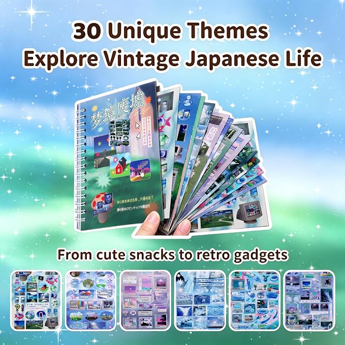 Tmtains 30 Sheets Japanese Sticker Book for Scrapbook 300+Pcs Heisei Retro Vintage Korean Stickers for Journaling Aesthetic Japanese Sticker Book for Adults DIY Junk Journal Gifts (Dream Ruins)