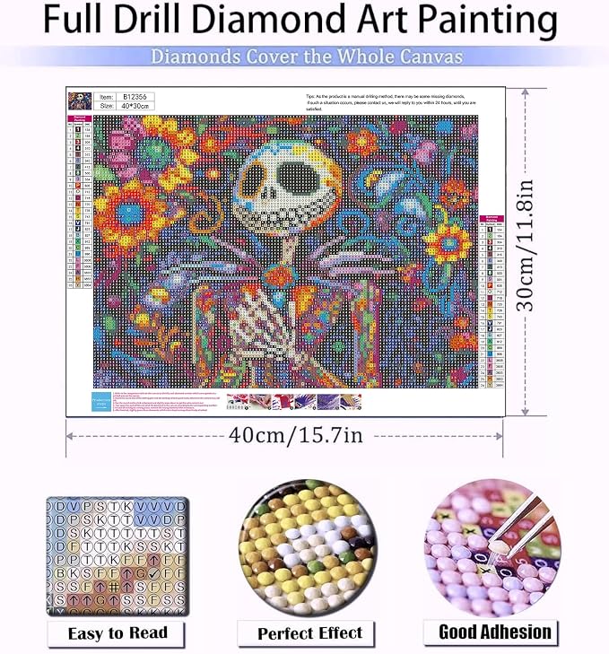 Meothan Diamond Art Kits for Adults Halloween Diamond Painting Kit 12x16in | 5D Nightmare Before Christmas Diamond Art Kit for Adult, Skullhead Jack Diamond Dots Gem Art Kits for Home Wall Decor Gifts