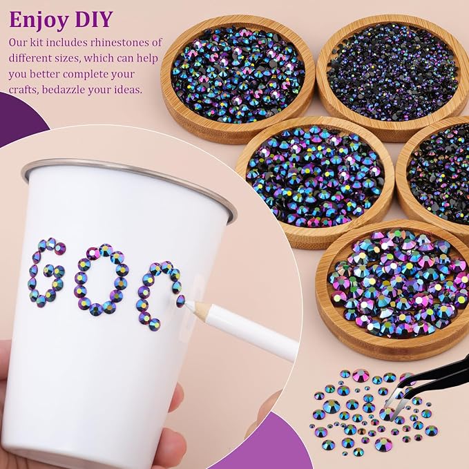 Resin Jelly Rhinestones for Crafting with B7000 Jewelry Glue, 1 Box Purplish Black AB Flatback Crystal with 3Pcs 10ml Glue, Bedazzling Non Hotfix Gems for DIY Tumblers Clothing Shoes Manicure