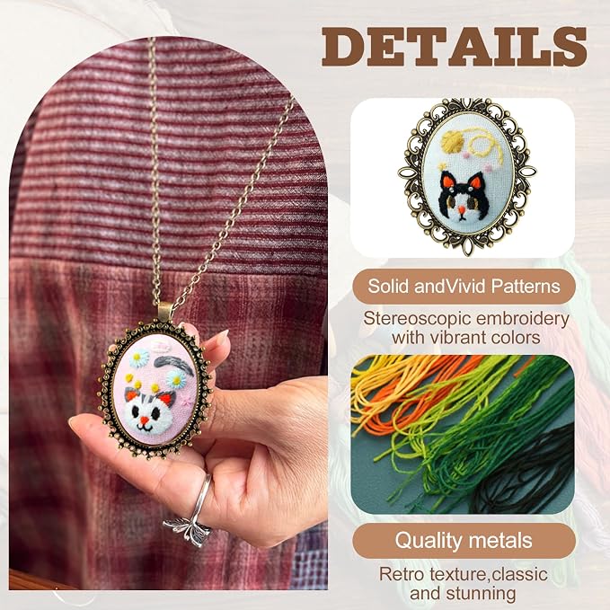 ZOCONE New 4 Packs Embroidery Necklace Kits, Embroidery Pendant Kit Mini Cross Stitch Kit with Hoop, Necklace, Pendant, Stamped Pattern Cloth, Instructions, etc., Embroidery Kits for Adults