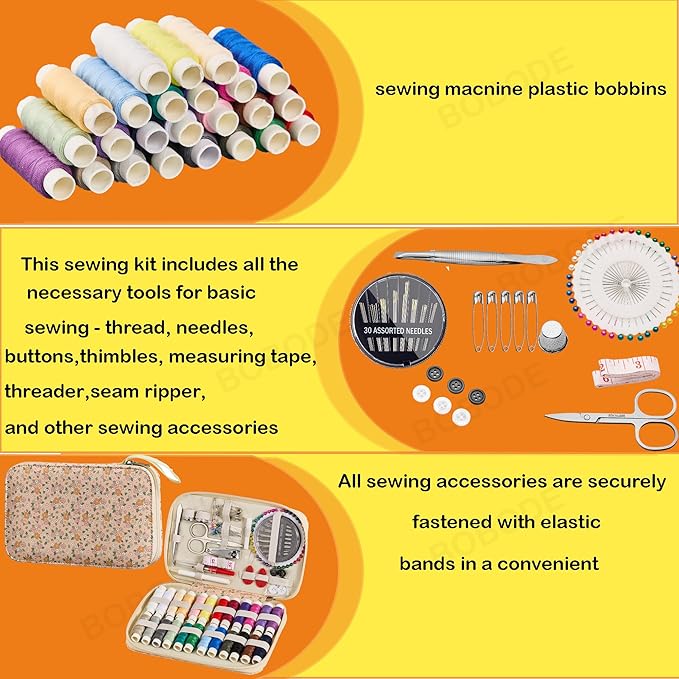 Sewing Project Kits Floral Pattern Sewing Kit with 130PCS Sewing Supplies Accessories,Printing Sewing Set with Zipper Sewing Supplies Case,for Travel Emergency, Home
