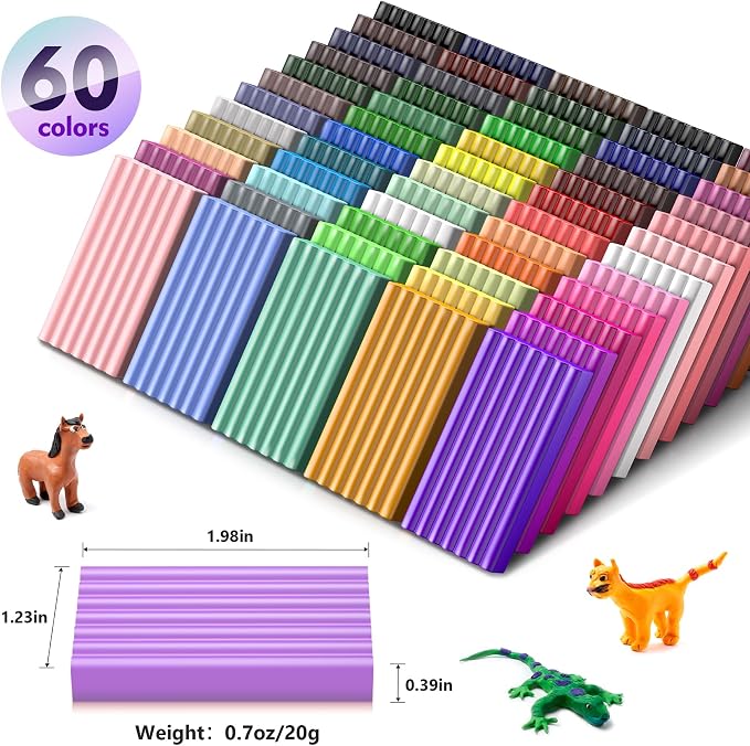 Aestd-ST Polymer Clay Kit 60 Colors, Oven Bake Modeling Clay for Kids | DIY Starter Kit, 20 Sculpting Tools & Accessory, Easy to Shape, Non-Sticky, Colorful, Storage Box, Gift for Kids & Artists