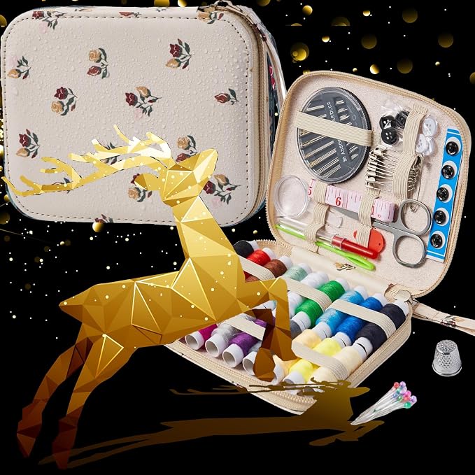 Floral Sewing Kit Printing Sewing Project Kits,Professional Sewing Supplies for Adults, Zipper Sewing Needles Set, 87 PCS Travel Sewing Accessory for Emergency, Home