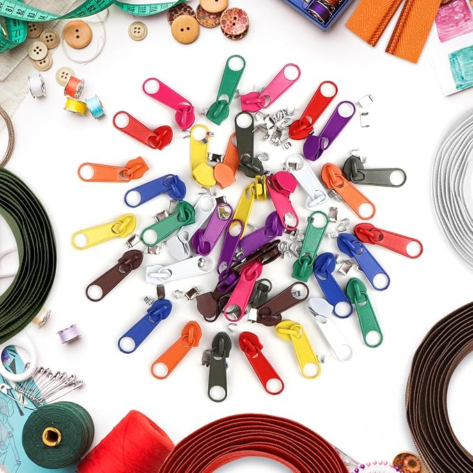 DOITEM 22.2 Yards Zippers 10 Pieces Assorted Colors #5 Nylon Coil Zipper, Sewing Zippers Endless Zips with 40 Pieces Zipper Sliders Zip Heads for DIY Sewing Tailor Craft Supplies
