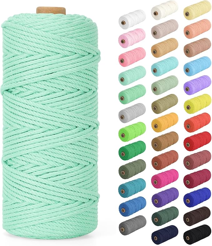 Macrame Cord 2mm x 220Yards (656Feet), Natural Cotton Macrame Rope - 2 Strands Twisted Macrame Cotton Cord for Wall Hanging, Plant Hangers, Crafts, Gift Wrapping and Wedding Decorations, Pea Green