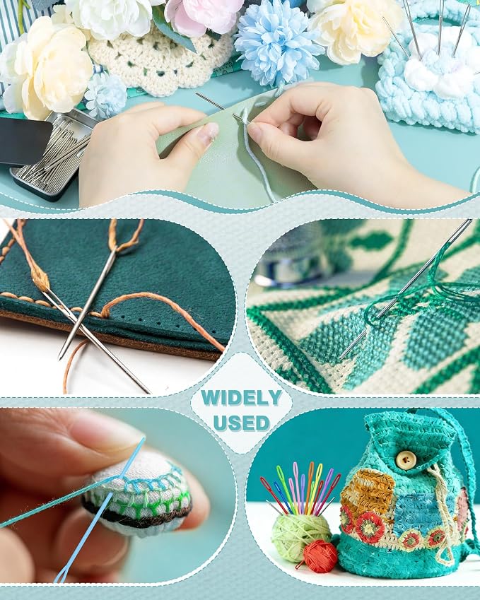 FIVEIZERO 55 PCS Yarn Needles Large Eye for Crochet, 8 Sizes Stainless Steel Yarn Needles & 3 Sizes Plastic Needles for Crochet, Darning, Weaving, and DIY Crafting with Threaders, Needlepoint Kits