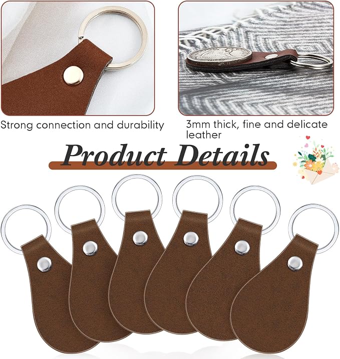 Taiyin 30 Pcs Leather Key Fob Kit PU Leather Keychain Blanks, Golden Brown