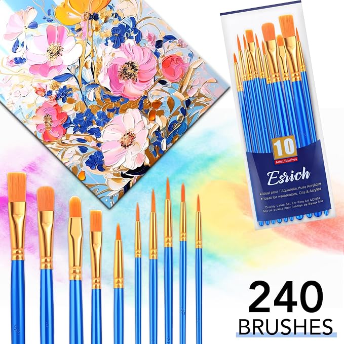 ESRICH 240PCS Paint Brushes, Paint Brush for Acrylic Painting | Artist Paintbrushes for Oil Watercolor, Body Face Rock Canvas, Small Paint Brushes for Kids